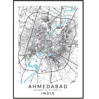 Ahmedabad India Map Print - 98typesAsia Maps