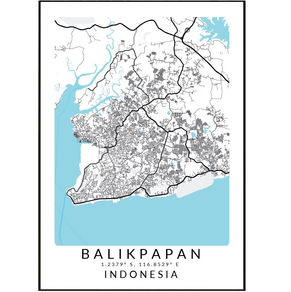 Balikpapan Indonesia Map Print - 98typesAsia Maps