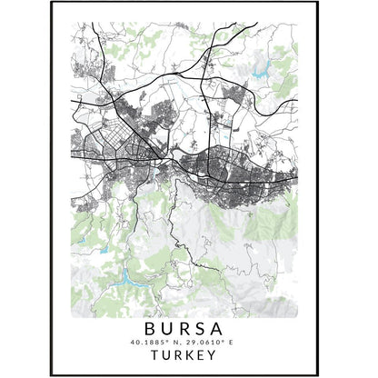 Bursa Turkey Map Print - 98typesAsia Maps