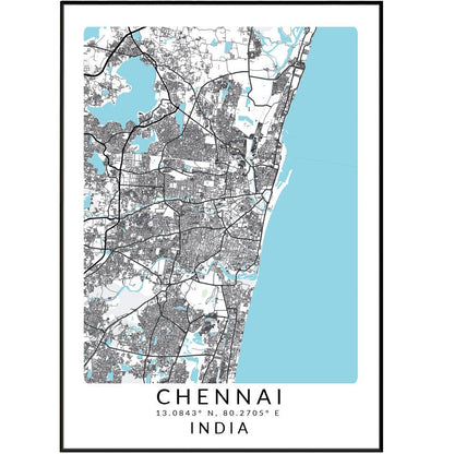 Chennai India Map Print - 98typesAsia Maps