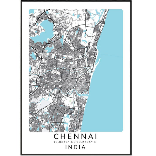 Chennai India Map Print - 98typesAsia Maps