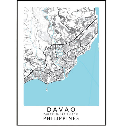 Davao Philippines Map Print - 98typesAsia Maps