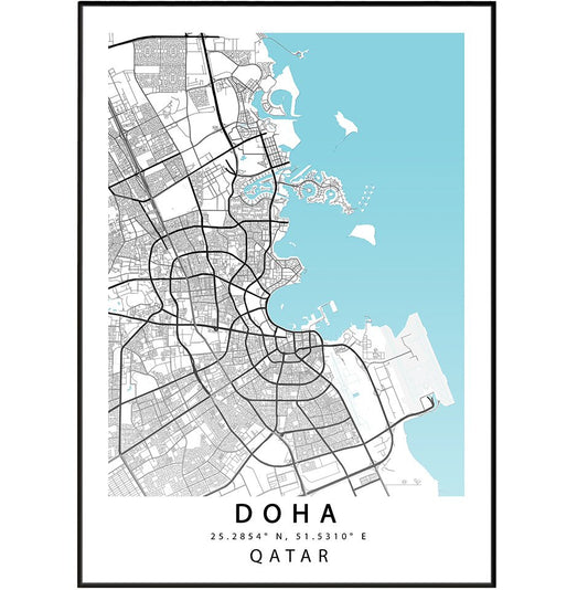 Doha City Street Map Print - 98typesAsia Maps