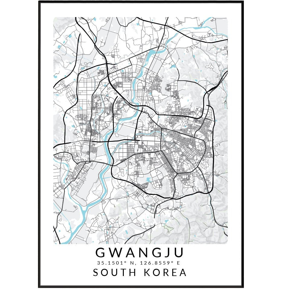 Gwangju South Korea Map Print - 98typesAsia Maps
