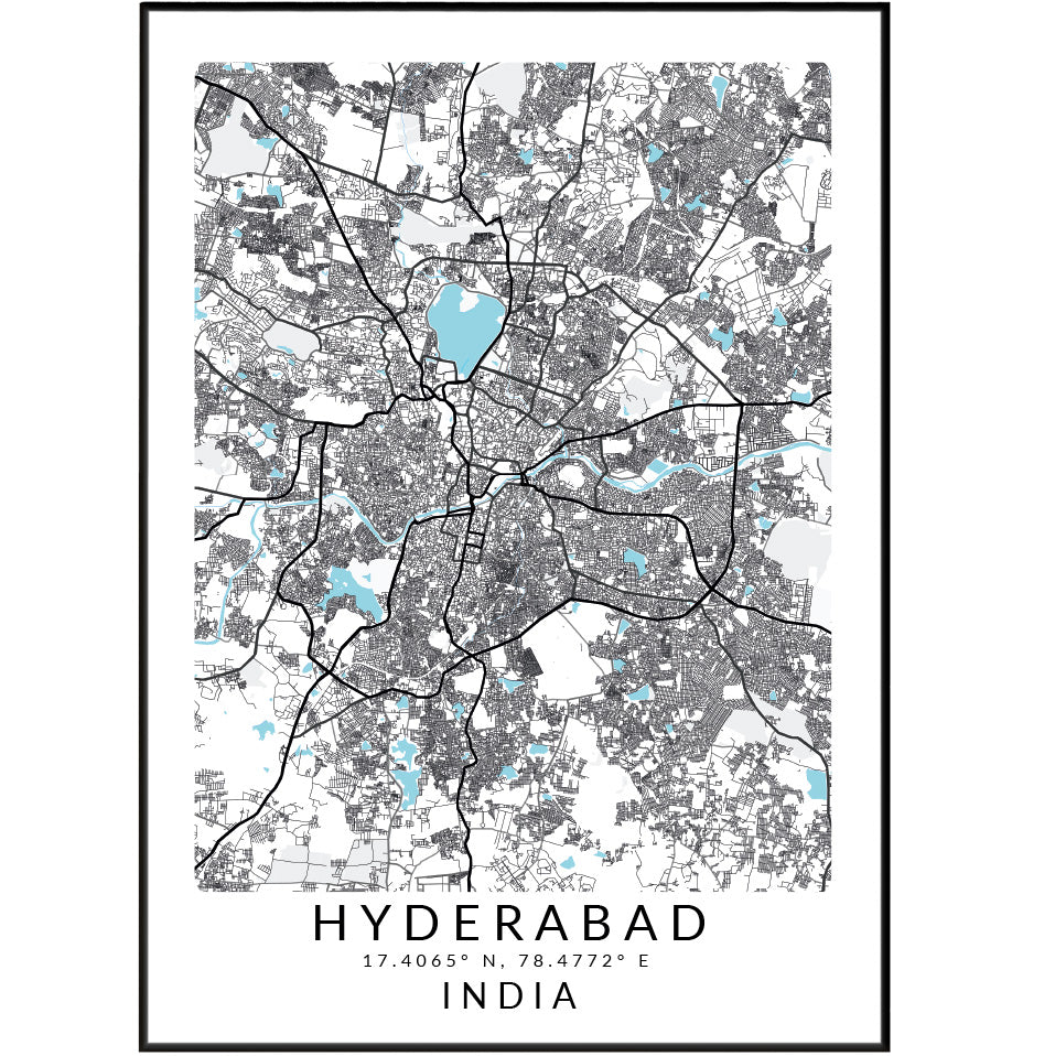 Hyderabad India Map Print - 98typesAsia Maps