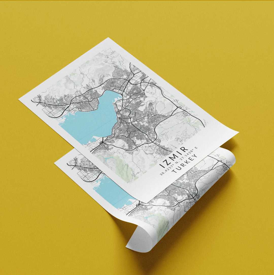 Izmir Turkey Map Print - 98typesAsia Maps