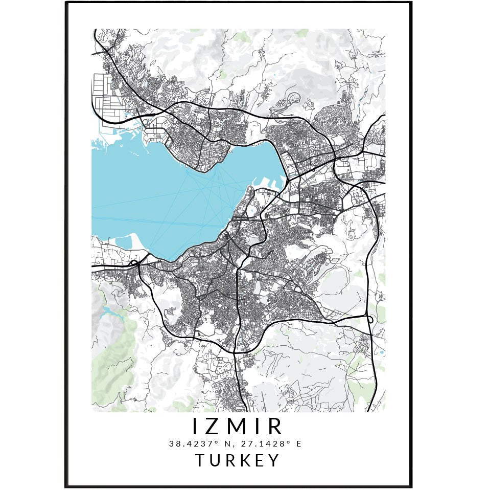 Izmir Turkey Map Print - 98typesAsia Maps