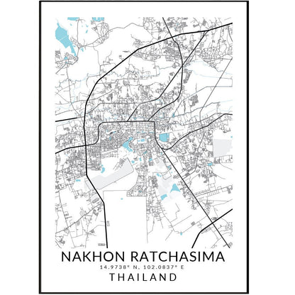 Nakhon Ratchasima Thailand Map Print - 98typesAsia Maps