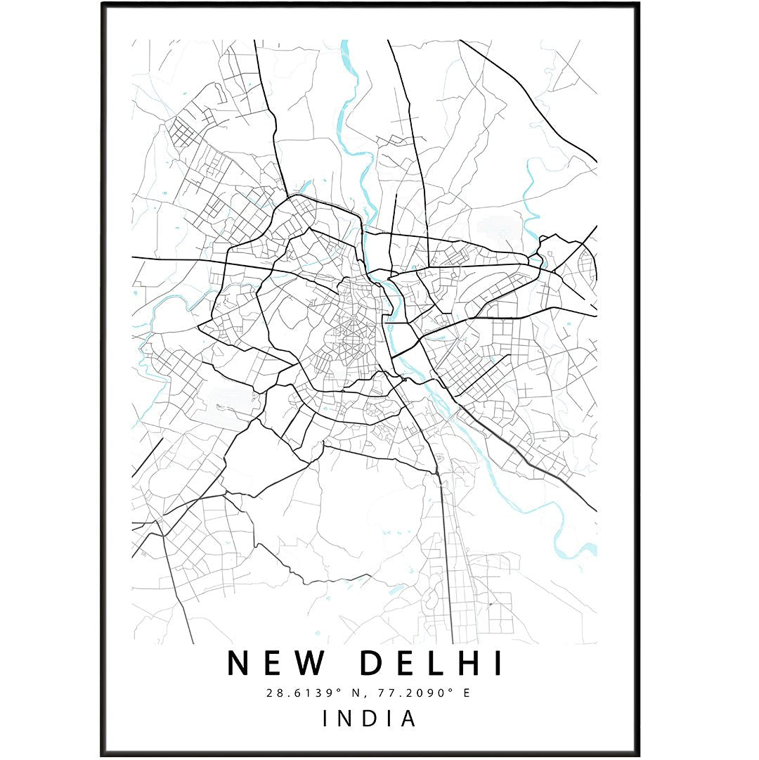 New Delhi City Street Map Print | India Art Poster - 98typesAsia Maps