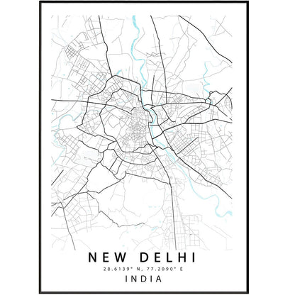 New Delhi City Street Map Print | India Art Poster - 98typesAsia Maps