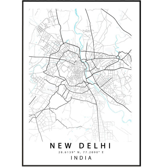 New Delhi City Street Map Print | India Art Poster - 98typesAsia Maps