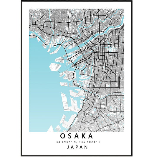 Osaka Japan Map Art Poster - 98typesAsia Maps