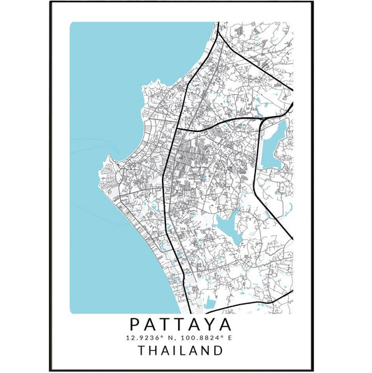 Pattaya Thailand Map Print - 98typesAsia Maps