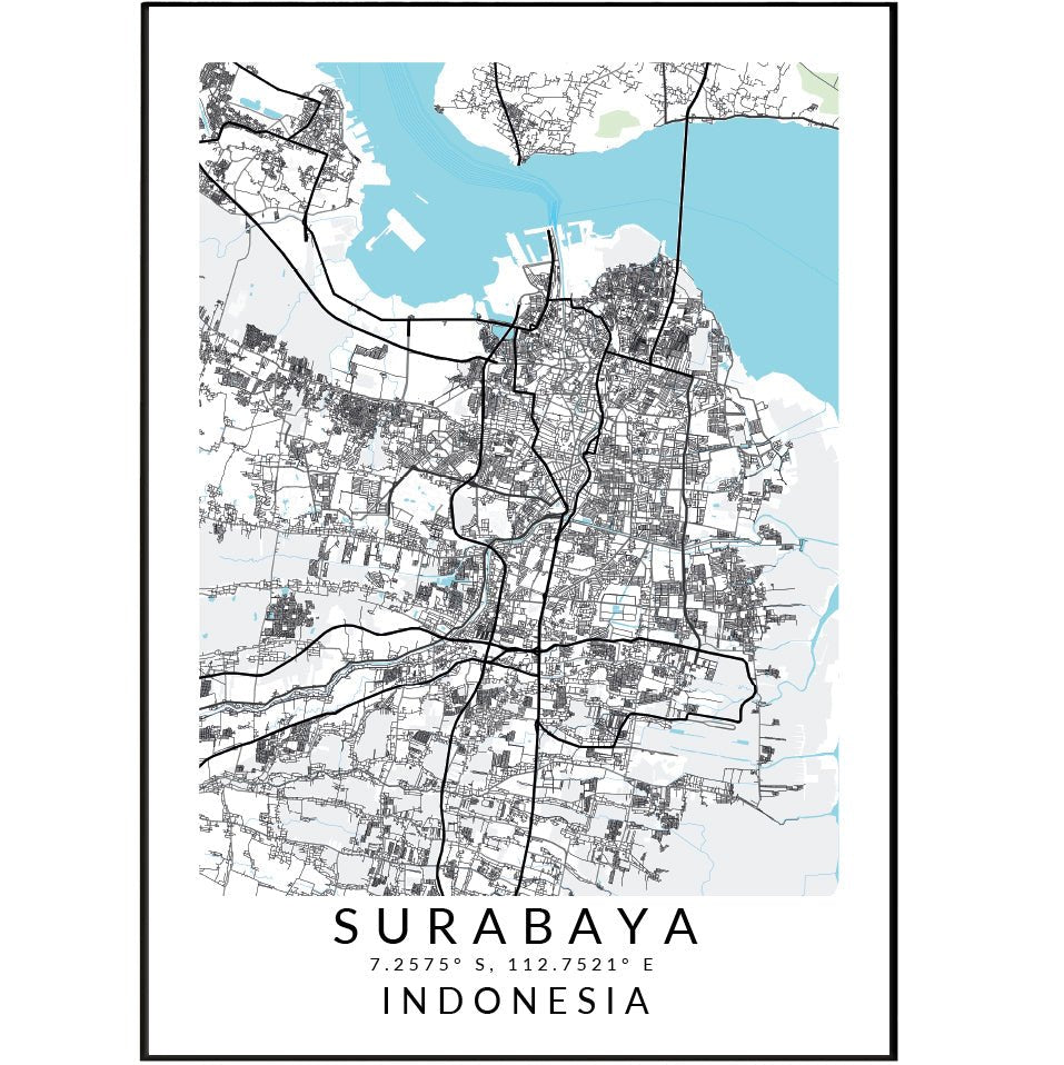 Surabaya Indonesia Map Print - 98typesAsia Maps