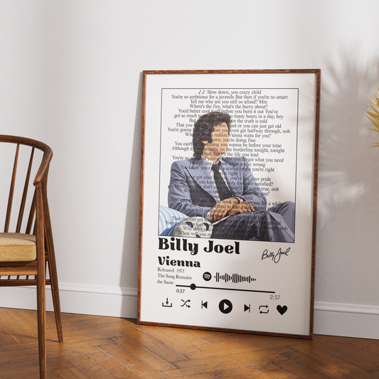 Billy Joel Vienna song lyric print UK — Vienna waits for you classic rock wall art 260gsm printed in England Camden Market