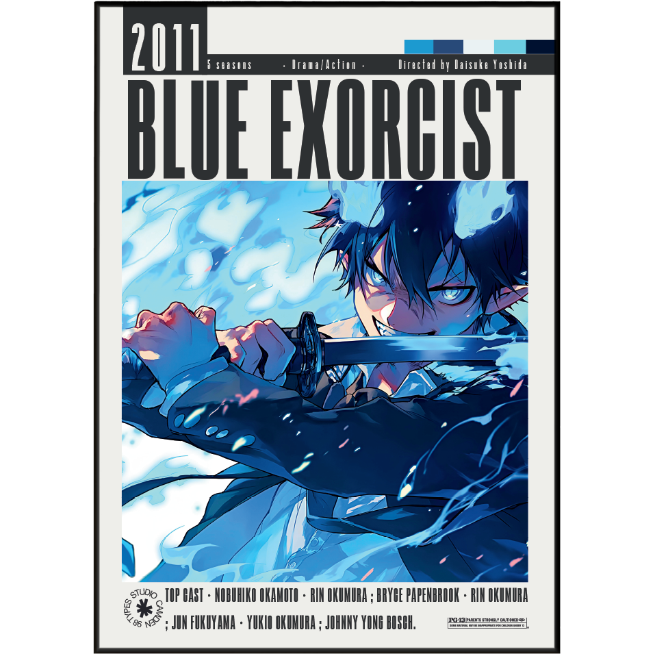 Blue Exorcist manga volume cover, showing the title at the top and an illustrated anime scene of a dark-haired character holding a sword against a blue background.