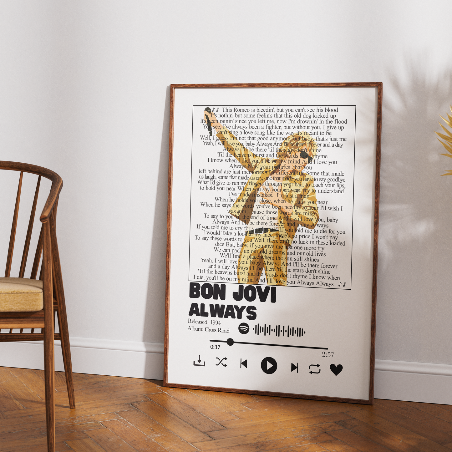 Bon Jovi Always song lyric print UK — 1994 power ballad rock music wall art 260gsm printed in England Camden Market