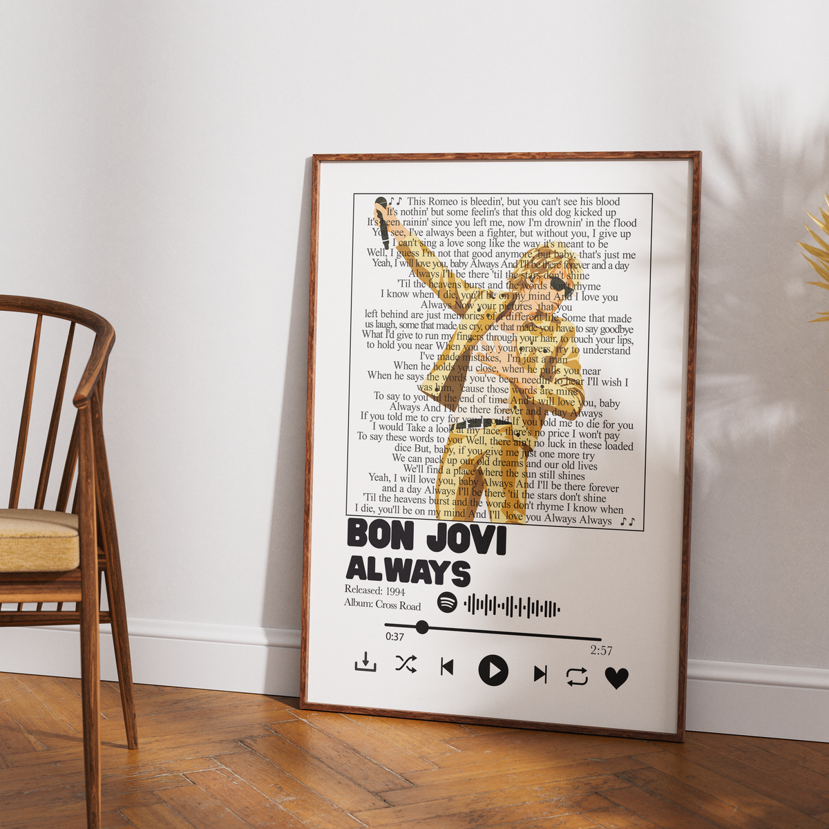 Bon Jovi Always song lyric print UK — 1994 power ballad rock music wall art 260gsm printed in England Camden Market