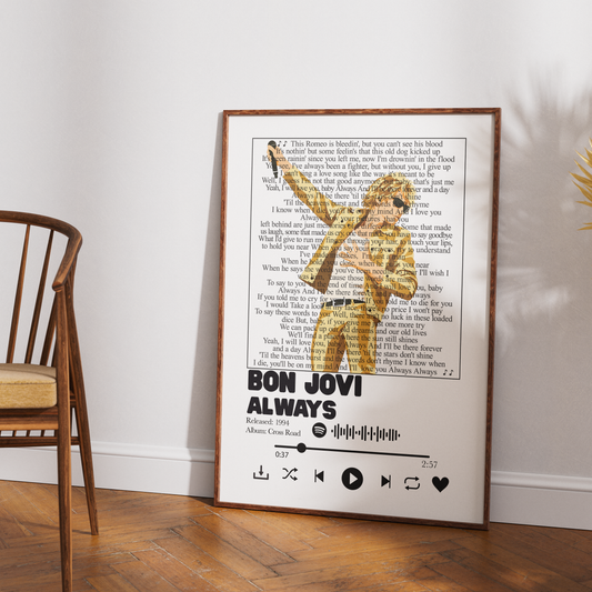 Bon Jovi Always song lyric print UK — 1994 power ballad rock music wall art 260gsm printed in England Camden Market