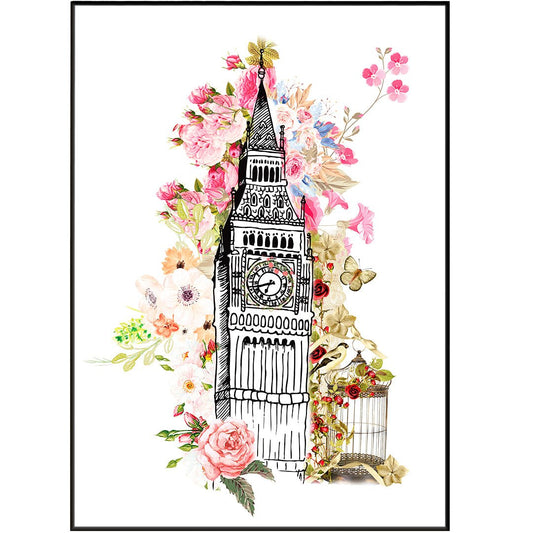 Big Ben London Flowers Poster - 98typesBotanical Art Prints