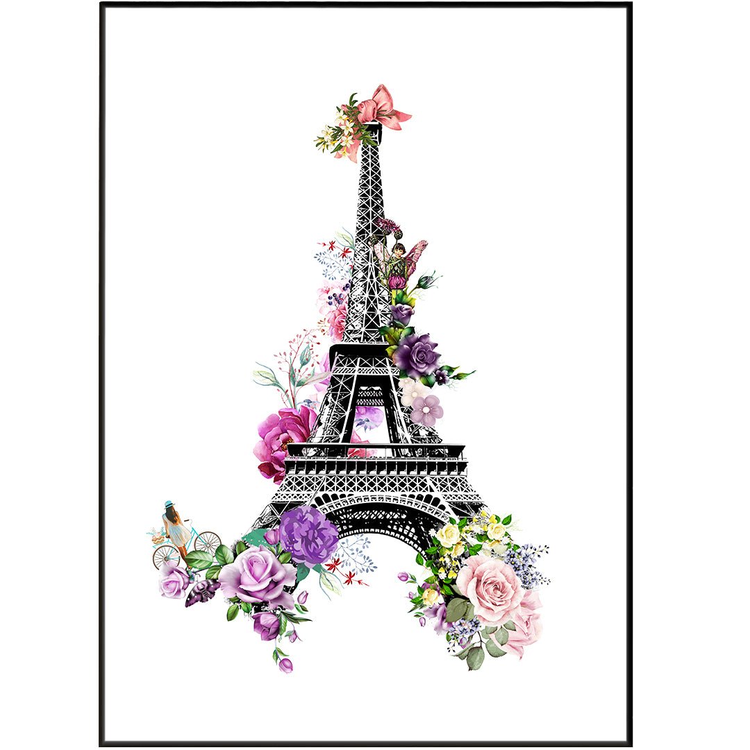 Eiffel Tower Paris Flowers Poster - 98typesBotanical Art Prints