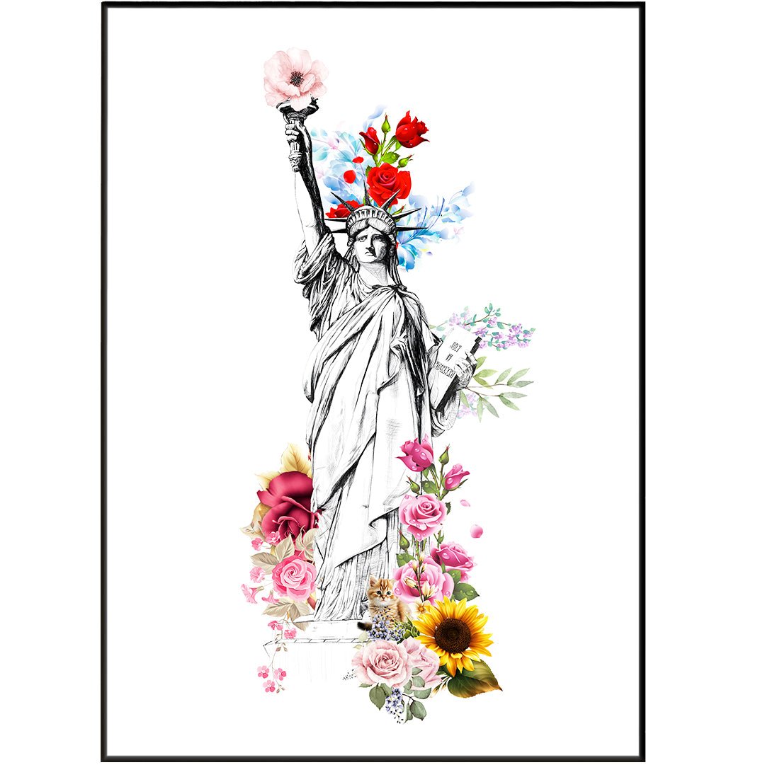Statue of Liberty New York Flowers Poster - 98typesBotanical Art Prints