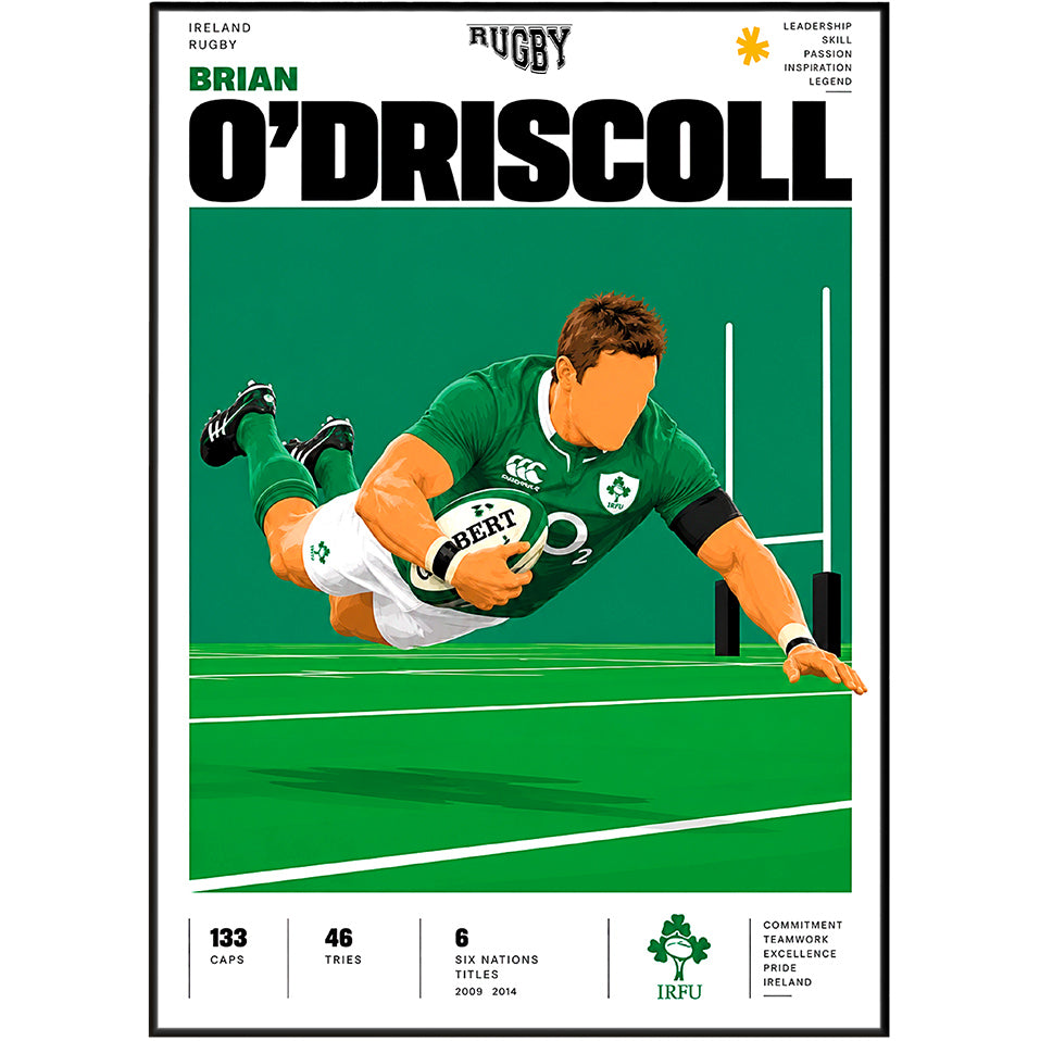 Brian O'Driscoll Ireland rugby legend poster – rugby wall art by 98types