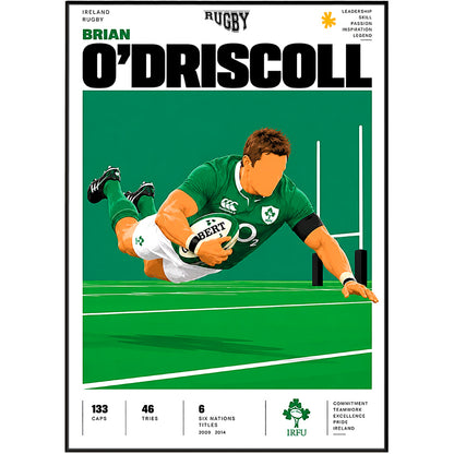 Brian O'Driscoll Ireland rugby legend poster – rugby wall art by 98types