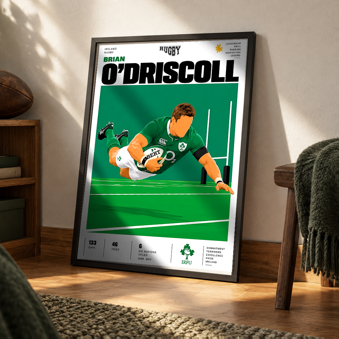 Brian O'Driscoll Ireland rugby legend poster – rugby wall art by 98types