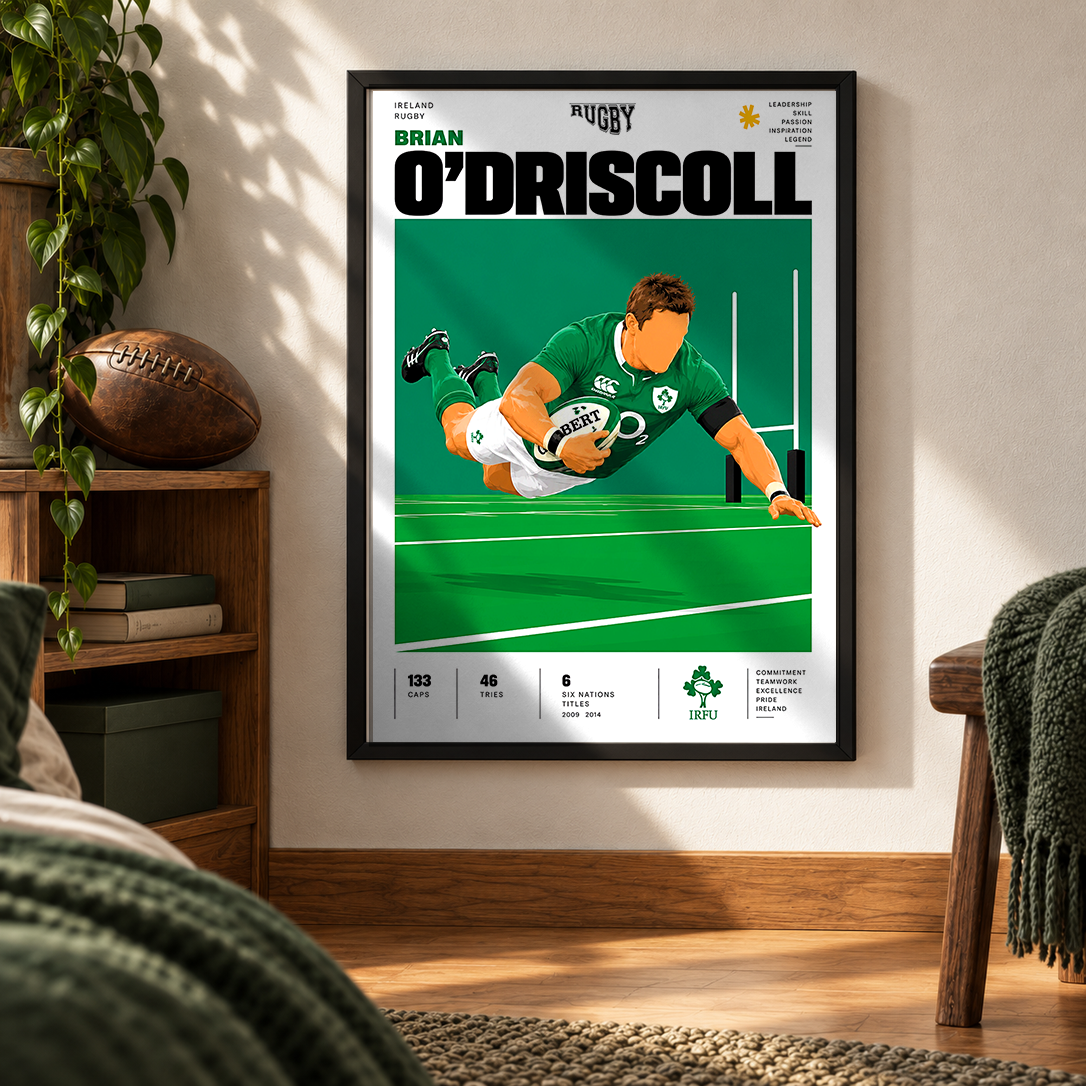 Brian O'Driscoll Ireland rugby legend poster – rugby wall art by 98types