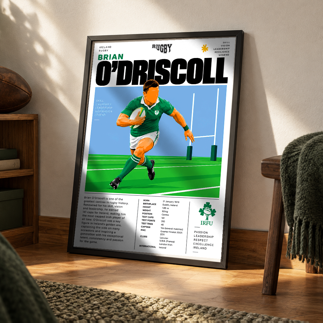 Brian O'Driscoll Ireland rugby legend poster – rugby wall art by 98types