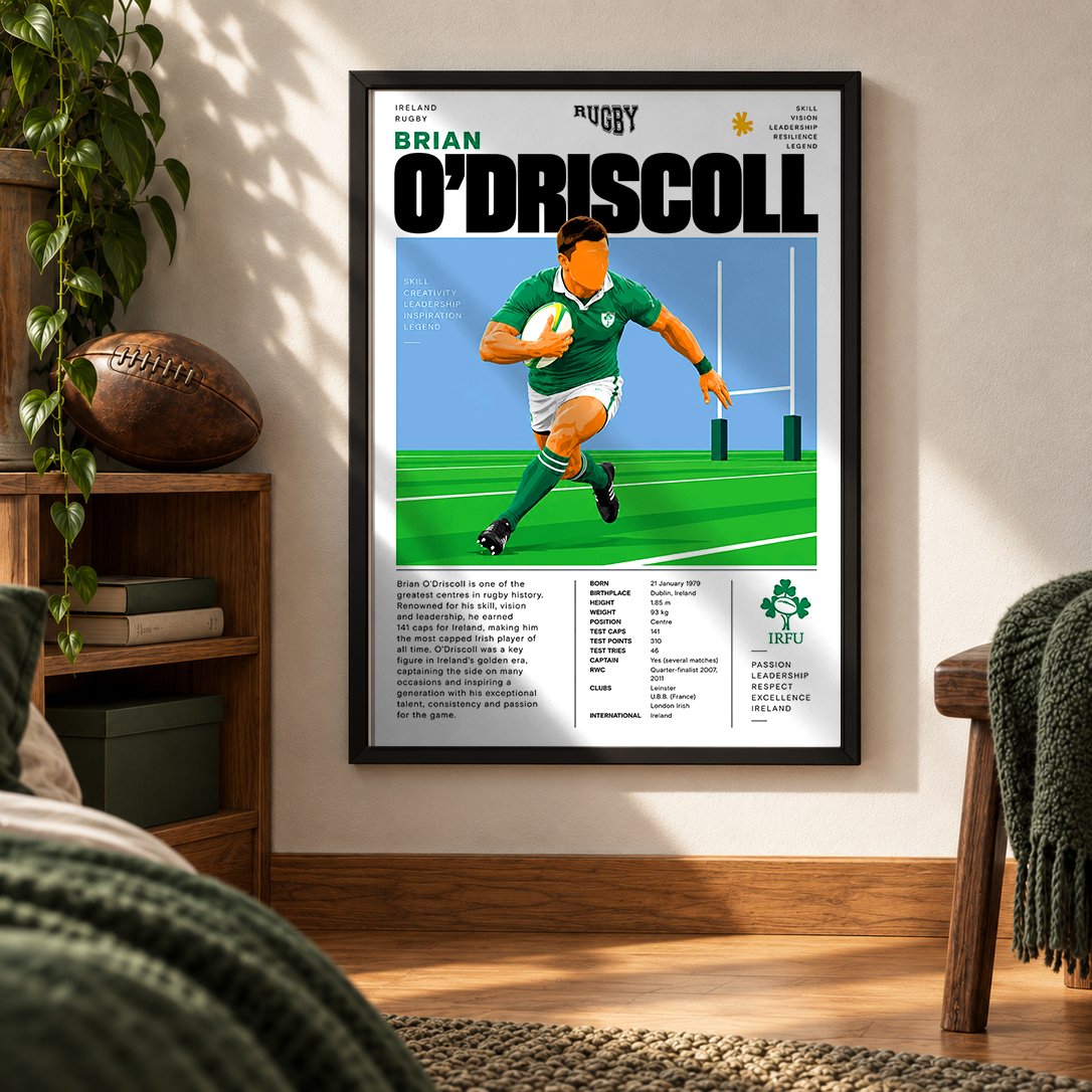 Brian O'Driscoll Ireland rugby legend poster – rugby wall art by 98types
