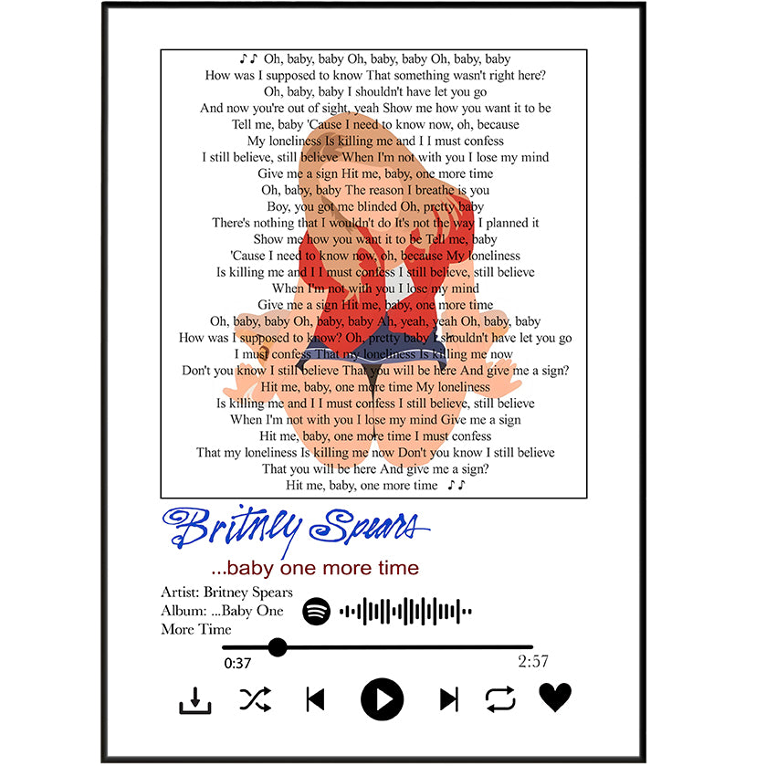 Britney Spears “…Baby One More Time” Lyrics Wall Art Print