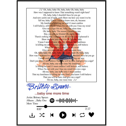 Britney Spears “…Baby One More Time” Lyrics Wall Art Print