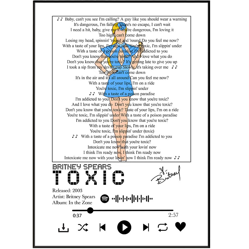 Britney Spears “Toxic” Lyrics Wall Art Print