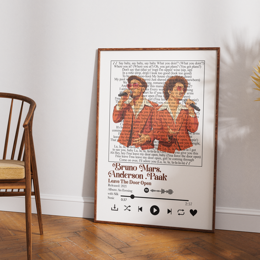 Bruno Mars Anderson Paak Leave the Door Open song lyric print UK — Silk Sonic Grammy R&B; soul wall art 260gsm printed in England Camden Market