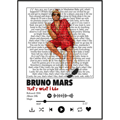 Album cover art for Bruno Mars's 'That's What I Like' (Magic, 2016), featuring a white background with black text and a central black square containing a waveform graphic.