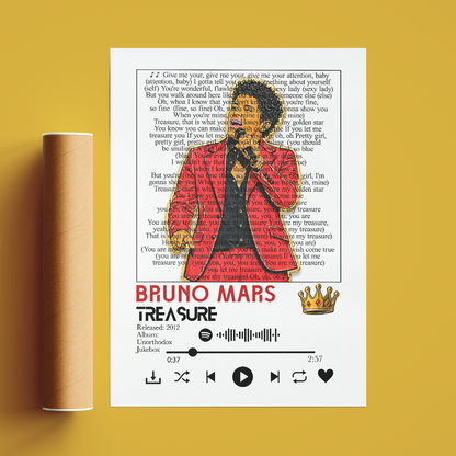 Bruno Mars That's What I Like lyrics poster — minimalist pop typographic wall art print UK