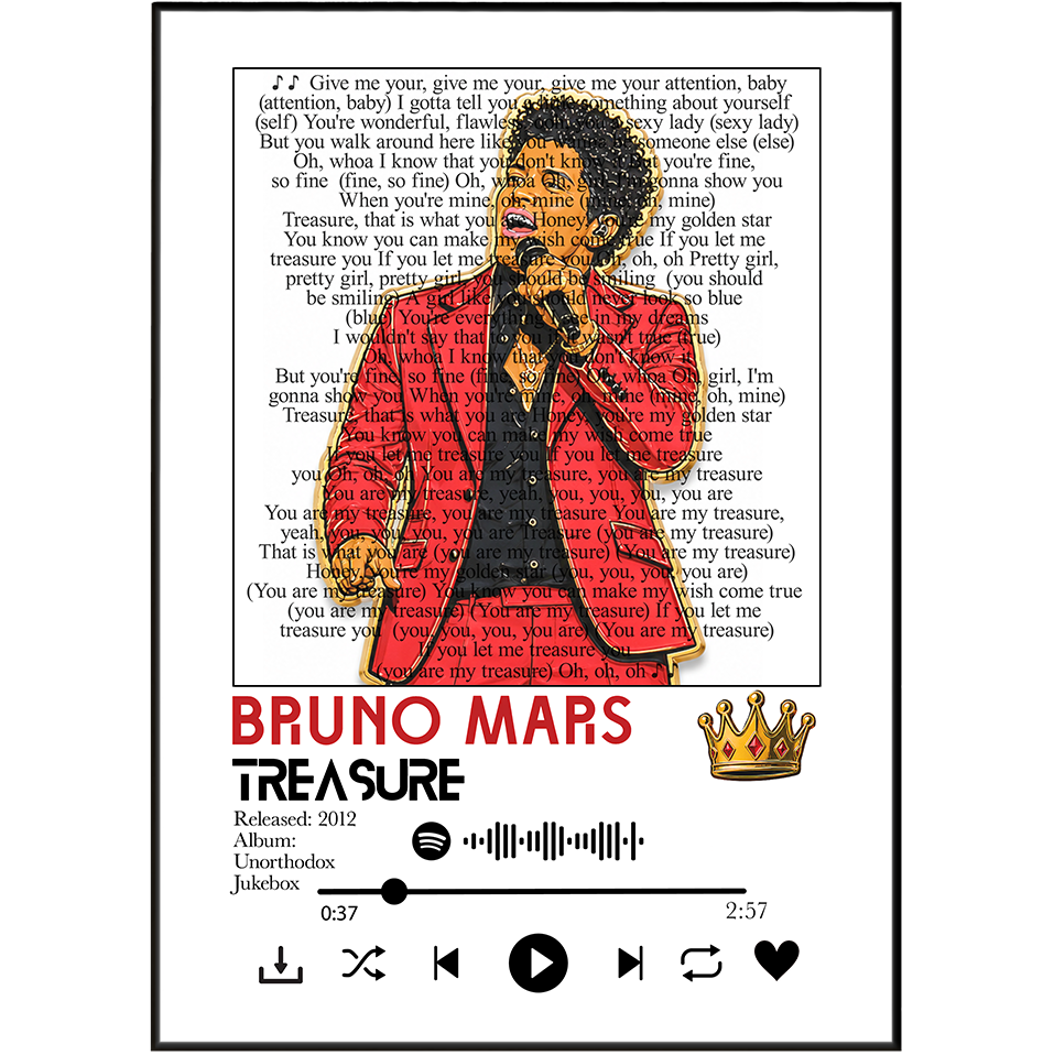 Bruno Mars That's What I Like lyrics poster — minimalist pop typographic wall art print UK