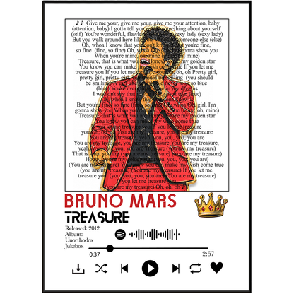 Bruno Mars That's What I Like lyrics poster — minimalist pop typographic wall art print UK