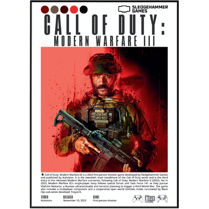 Call of Duty Modern Warfare III 2023 poster — Captain Price Task Force 141 Makarov wall art print UK