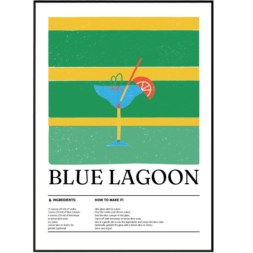 Blue Lagoon Cocktail Posters - 98typesCocktail Recipes Posters