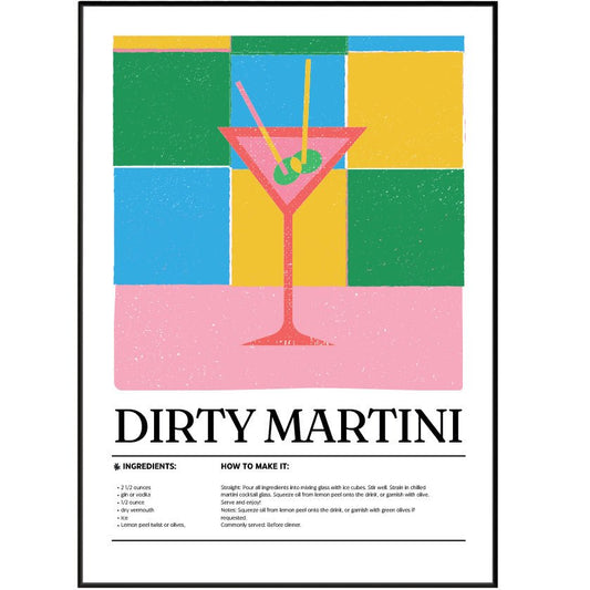 Dirty Martini Cocktail Posters - 98typesCocktail Recipes Posters