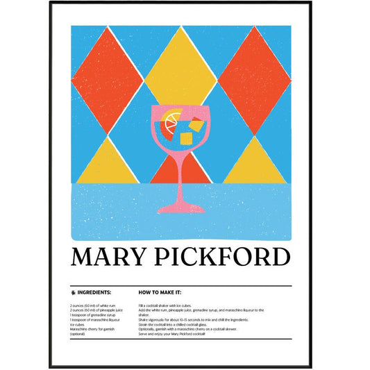 Mary Pickford Cocktail Posters - 98typesCocktail Recipes Posters
