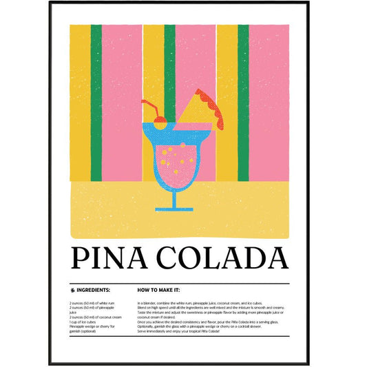 Piña Colada Cocktail Posters - 98typesCocktail Recipes Posters