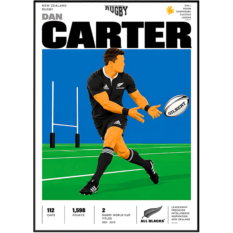 Dan Carter All Blacks fly-half rugby poster – wall art print by 98types