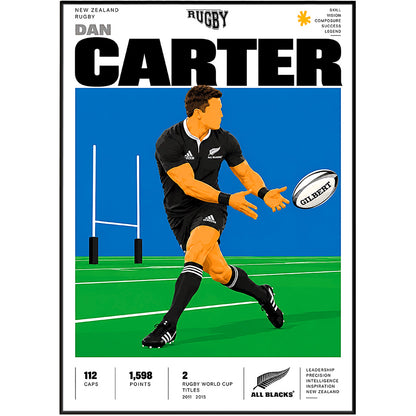 Dan Carter All Blacks fly-half rugby poster – wall art print by 98types