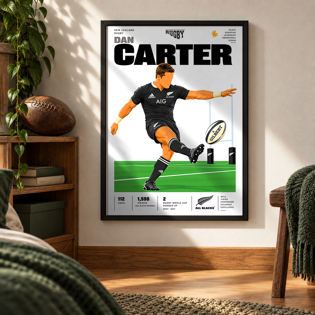 Dan Carter All Blacks fly-half rugby poster – wall art print by 98types