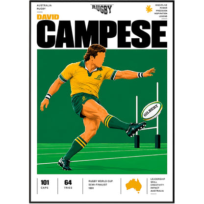 David Campese Rugby Poster – Wallabies Wing Legend Wall Art