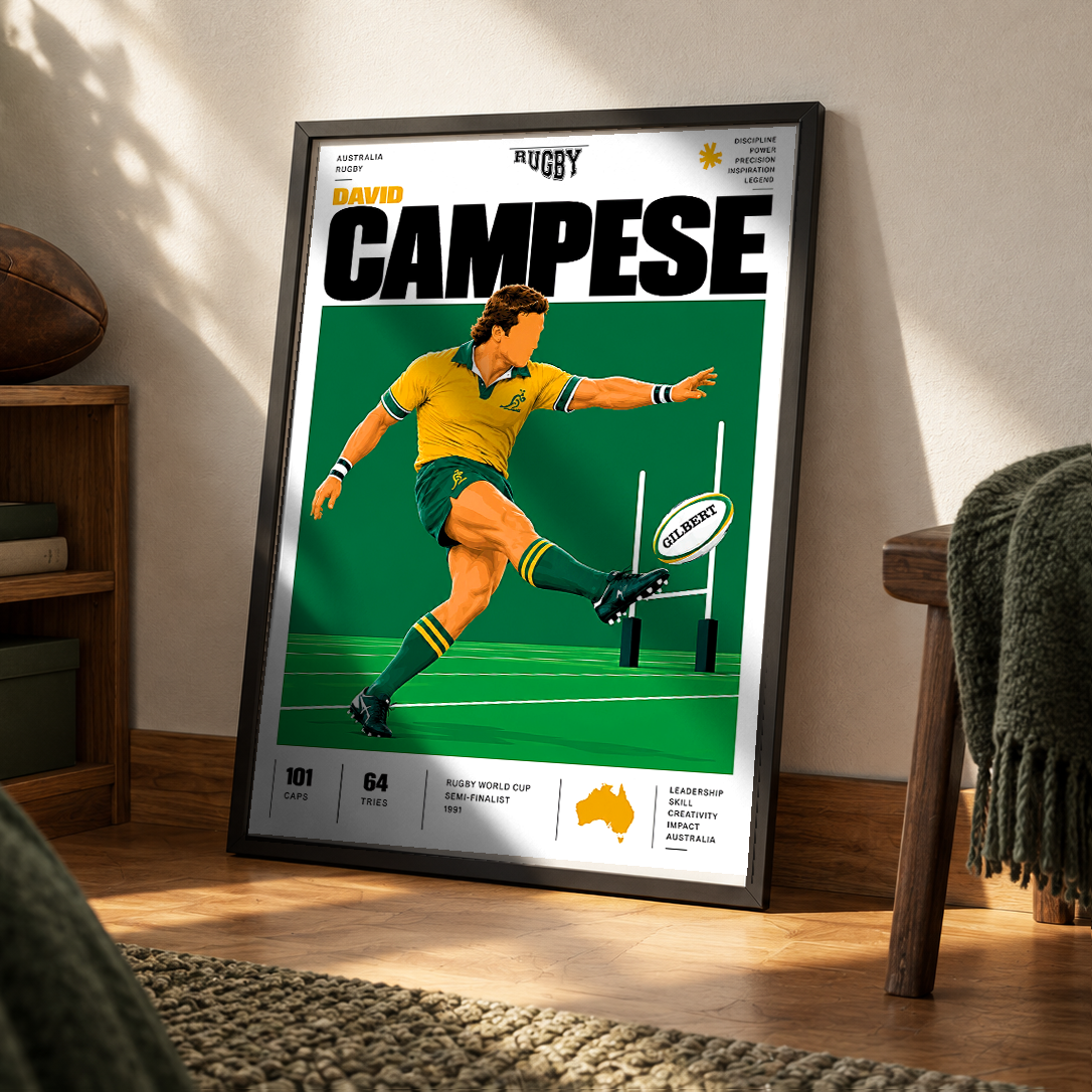 David Campese Rugby Poster – Wallabies Wing Legend Wall Art